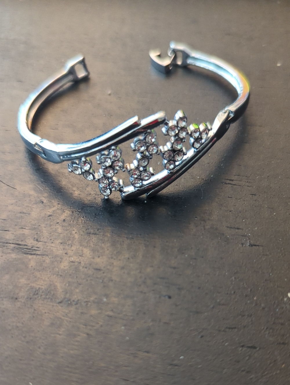 Unusual Hinged Crystal And Silver-toned Cuff